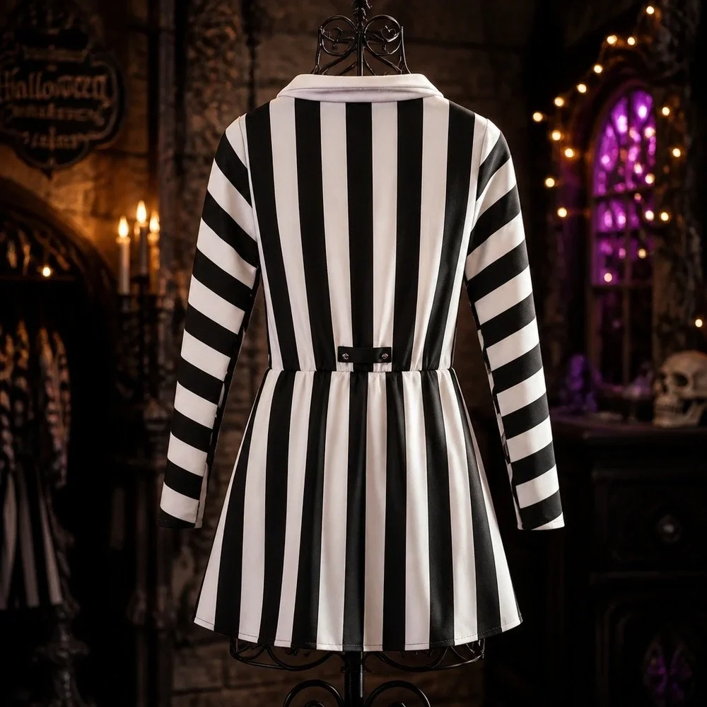 Spirit Halloween Beetlejuice Striped Costume Dress Girls XL Black White Green